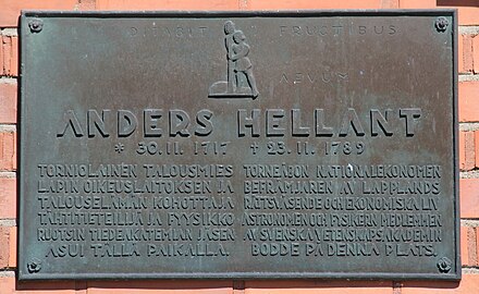 Anders Hellantin laatta, 1954, Tornio.