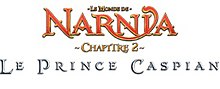 Sur une première ligne : "LE MONDE DE" en jaune, sur une deuxième : "NARNIA" en orange, sur une troisième : "CHAPITRE 2" en jaune et sur une quatrième : "LE PRINCE CASPIAN" en gris. Le tout en majuscules.