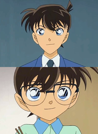 Shinichi Kudo (atas), dan Conan Edogawa (bawah)