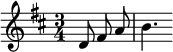 
 \relative
 { \set Score.tempoHideNote = ##t \tempo 4 = 90 \set Staff.midiInstrument = #"trumpet"
  \key d \major
  \time 3/4 \partial 4. \autoBeamOff
     d'8 fis a | b4.
  }
