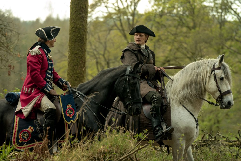 Michael D. Xavier and Sam Heughan in 'Outlander.'