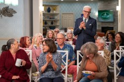 A Man on the Inside. (L to R) Sally Struthers as Virginia, Danielle Kennedy as Helen, John Getz as Elliot, Susan Ruttan as Gladys, Ted Danson as Charles in episode 104 of A Man on the Inside. Cr. Colleen E. Hayes/Netflix © 2024