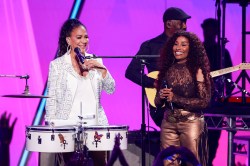 LOS ANGELES - OCTOBER 6: Sheila E. and Chaka Khan performing at the AMERICAN MUSIC AWARDS 50TH ANNIVERSARY SPECIAL in Los Angeles, California. The special will be broadcast Sunday, Oct. 6 (8:00-10:00 PM, ET/8:00-10:00 PM, PT) on the CBS Television Network, and streaming on Paramount+ (live and on-demand for Paramount+ with SHOWTIME subscribers, or on-demand for Paramount+)(Photo by Sonja Flemming/CBS via Getty Images)