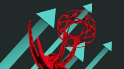 An Emmy statue with arrows going through it