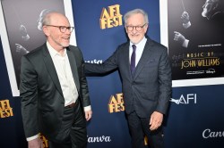 Ron Howard, Steven Spielberg at the "Music by John Williams" AFI Fest opening night world premiere screening at TCL Chinese Theatre on October 23, 2024 in Los Angeles, California.