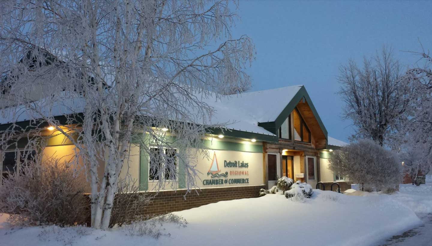 Detroit Lakes chamber of commerce office building in winter