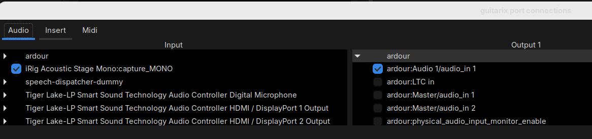 Jack Input and Output selection in guitarix