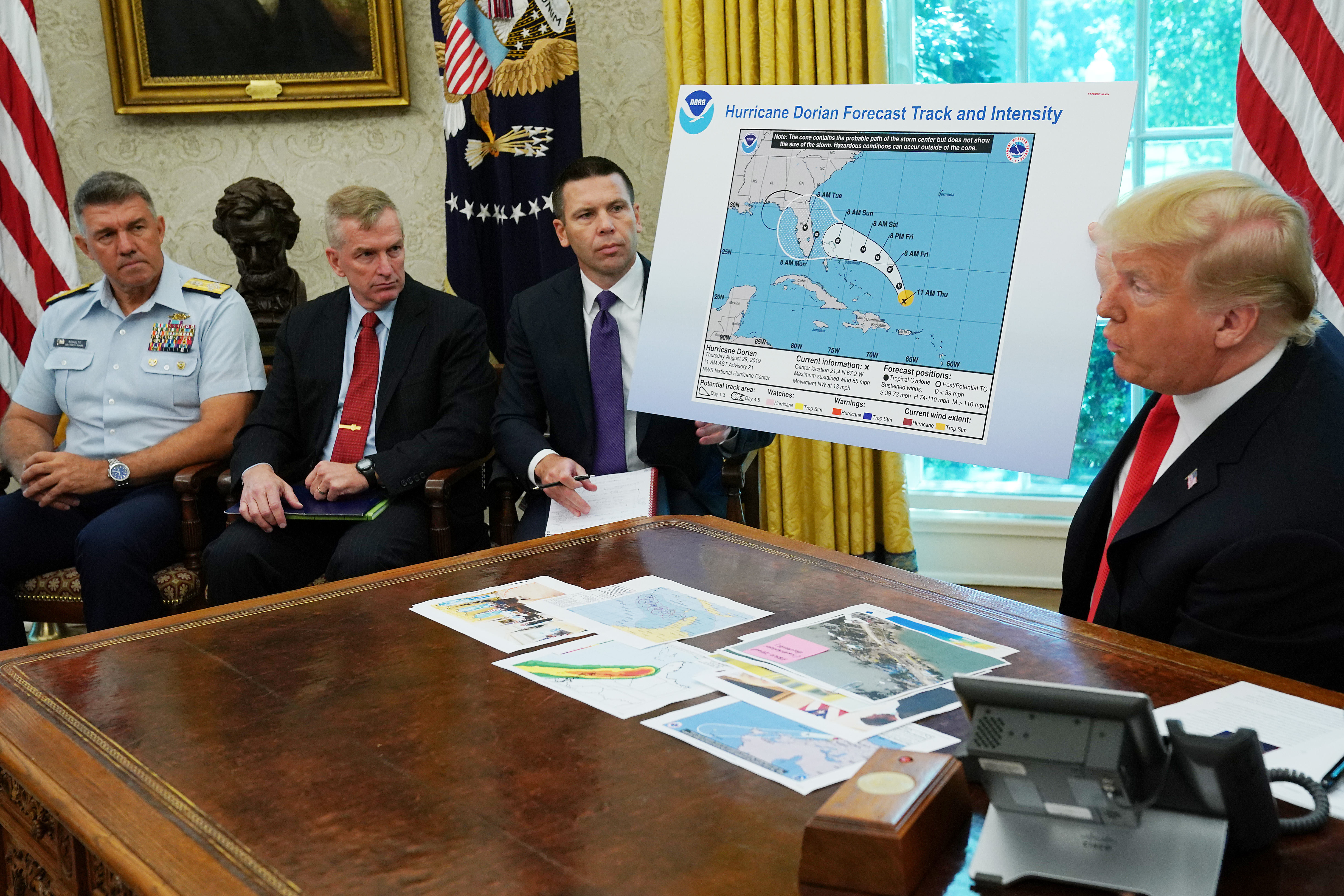 President Trump Receives Briefing On Hurricane Dorian At White House