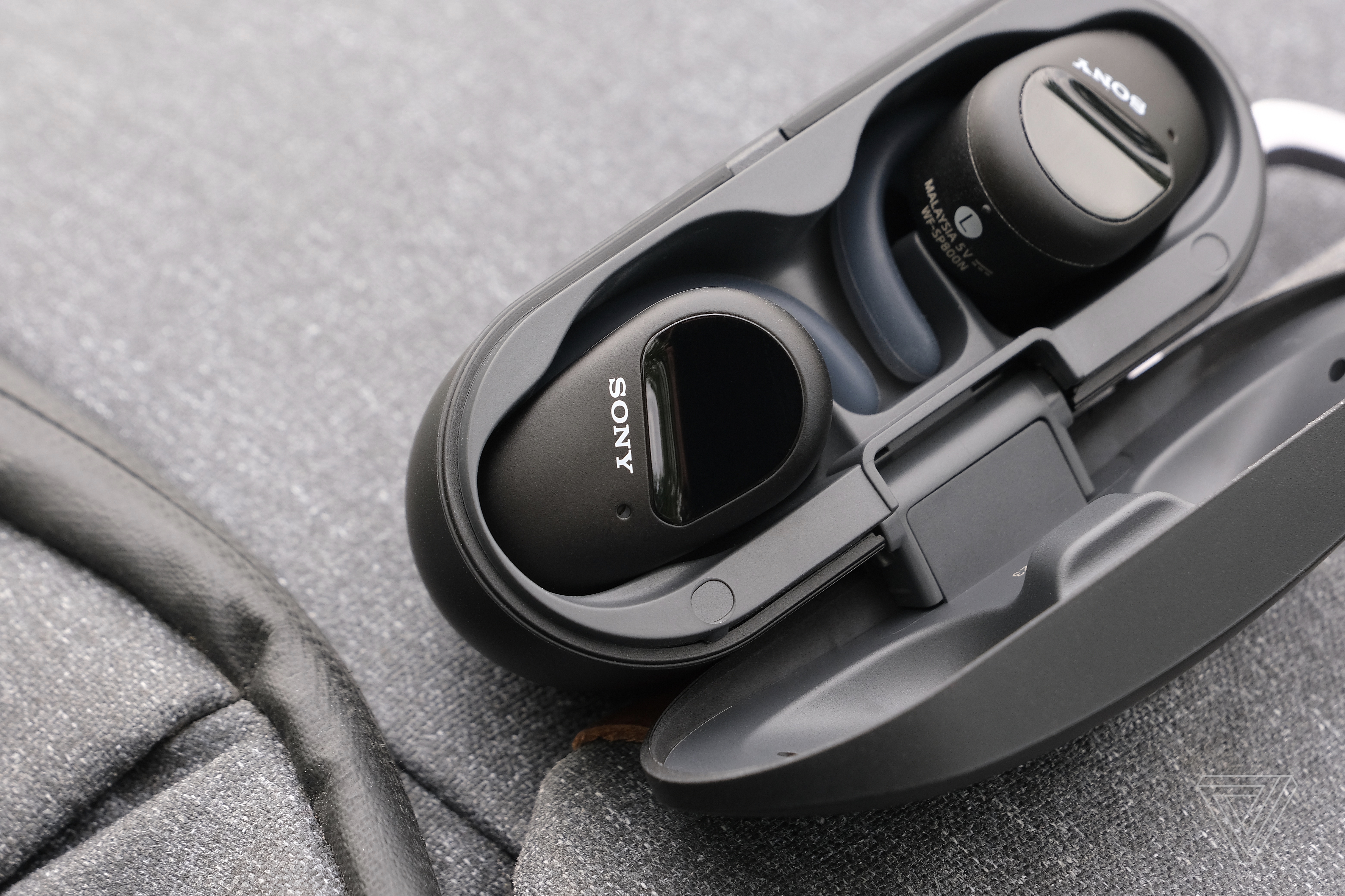 An overhead view of Sony’s SP-800N earbuds.