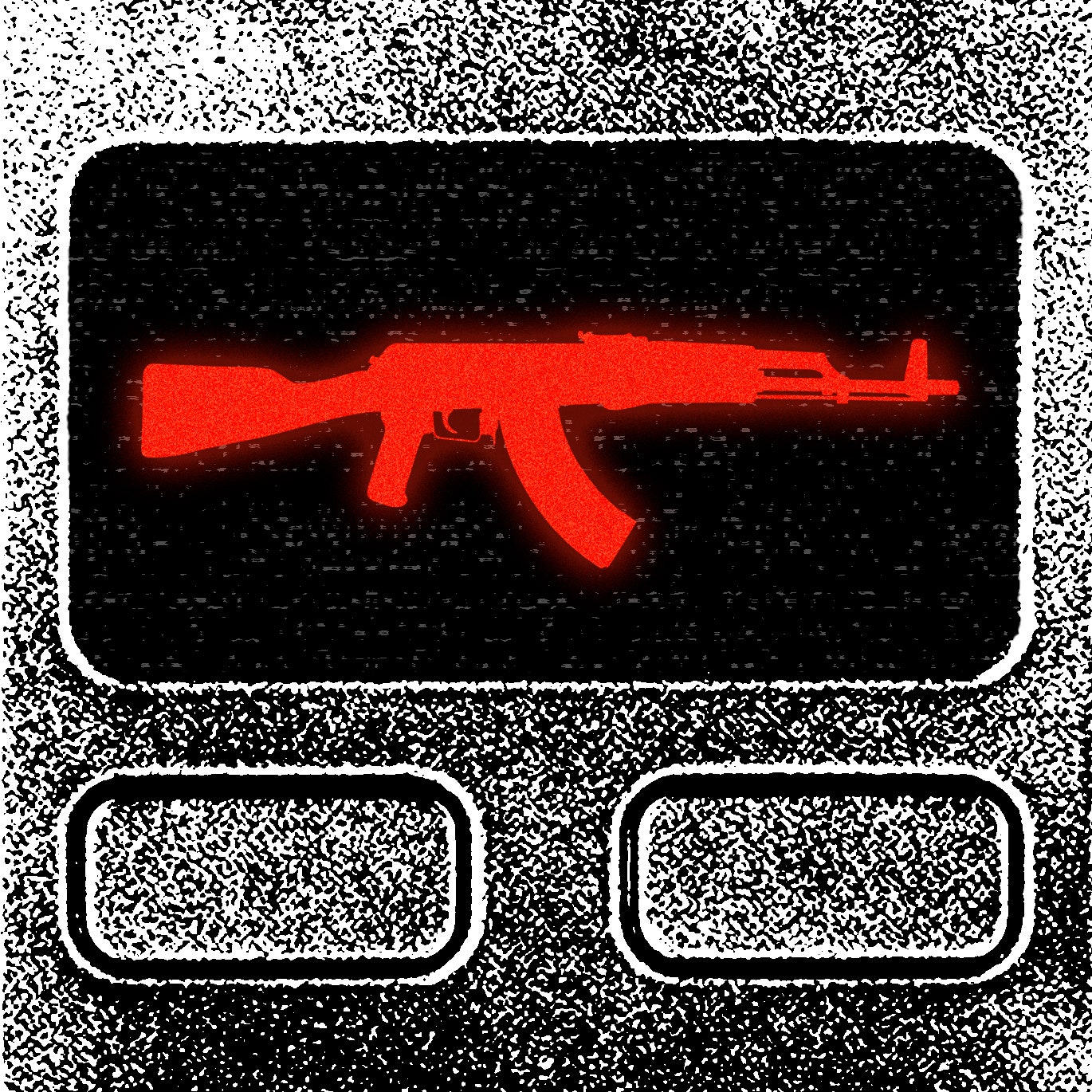 A BitCoin hardware wallet displaying an AK47 on the screen