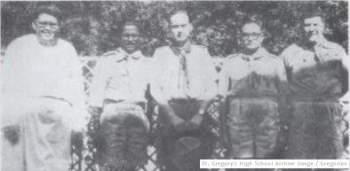 From left to right – Brother Peter C.S.C., Headmaster St. Gregory; Nicholas Rozario, Deputy Camp Chief (East Pakistan); J. S. Wilson, Director of International Bureau; Squadron Leader H.V. Bhatty, Scout Provincial Secretary and A.R. Sardar Hussain, Scout Camp Chief for Pakistan