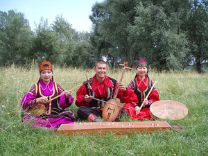 Khakas people with traditional instruments.