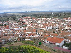 View of Alburquerque with the Sierra de San Pedro in the horizon