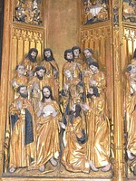 Kneeling and showing, early 16th-century Swedish carved wood altarpiece, Strängnäs Cathedral