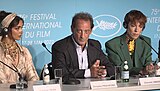 Deepika Padukone with fellow jury members Vincent Lindon and Rebecca Hall at 2022 Cannes