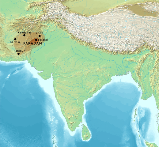  Core territory and possible maximum extent of Paradan,[2] and neighbouring polities in Southern Asia in the 2nd century CE.[3]