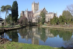 From the Market Place, Penniless Porch (left) leads to Cathedral Green, and The Bishop's Eye (right) to the Bishop's Palace.