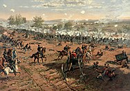 Ground combat: The Battle of Gettysburg by Thure de Thulstrup, depicting the Union Army and Confederate Army clashing during the American Civil War, 1863