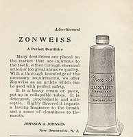 1889 advertisement for Zonweiss dentifrice in a collapsible tube