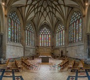 The Lady Chapel was probably designed by Thomas Witney, (1310–19). The windows have tracery of a regular net-like pattern and contain ancient stained glass.