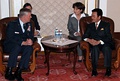 Chairman of the Joint Chiefs of Staff General Richard B. Myers with Mongolian President Natsagyiyn Bagabandi at Monoglian Government Palace during a visit to Ulaanbaatar, Mongolia on 13 January 2004.