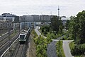 The Rantarata line branches off to the west at the Pasila station over grid bridges.