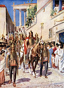 Ending invasions on Roman Empire between AD 100–500. Visigoths entering Athens. The Sack of Rome by the Barbarians in 410 by Joseph-Noël Sylvestre.