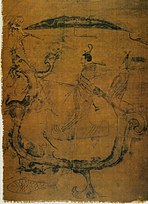 Silk painting depicting a man riding a dragon, 5th century BCE