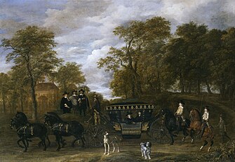 Cornelis de Graeff with his wife Catharina Hooft and his two sons Pieter and Jacob de Graeff on arrival at Soestdijk. Jacob van Ruisdael and Thomas de Keyser, (1656/1660), National Gallery of Ireland