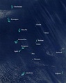 Satellite picture showing the atolls of the Lakshadweep except for Minicoy