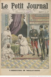 An illustration of the abdication of Abd al-Hafid published in Le Petit Journal