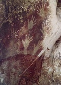 Pettakere Cave "Hand print paintings", The oldest known cave paintings are more than 44,000 years old, Maros, South Sulawesi, Indonesia