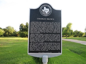 Charlie Brown state historic marker on Brazos Ave.