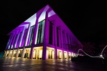 To mark the start of the platinum jubilee year, buildings across Australia were lit in royal purple. Left to right: the High Court of Australia, the John Gorton Building, the National Library of Australia, the National Portrait Gallery, and the National Carillon.