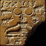 Proto-Shiva Stamp Seal; c. 2400–1900 BC; steatite; height: 3.6 cm; National Museum (New Delhi)[24]