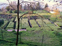 View from above of a crowded necropolis at Orvieto