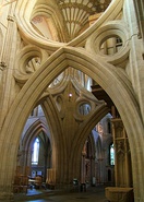 The horizontal line of the nave is emphasised by the unbroken galleries.