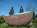 Some of the sculptures visible in Westerpark: Untitled ("Bolbewoners") by Herman Makkink (2003), The Bruidsjurk (wedding dress) by Patchwork (2004), the Man on a stool (Man op kruk) by Ronald Tolman (1986), Untitled by Michiel Schierbeek (1986)