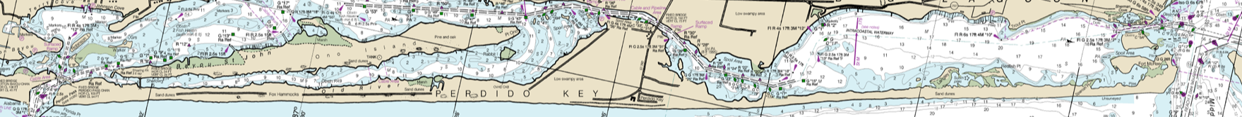  Nautical chart of Perdido Key, from Perdido Pass, Alabama (left) to Pensacola Pass, Florida, (right)