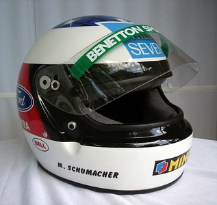 Helmet for the 1994 season (Benetton); Schumacher used the Bell Sports helmet for nine years in Formula One, from the Canadian Grand Prix to the Australian Grand Prix.