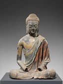 Sculpture probably of Amitābha; early 7th century; hollow dry lacquer with traces of gilt and polychrome pigment and gilding; height: 96.5 cm, width: 68.6 cm, depth: 57.1 cm; Metropolitan Museum of Art