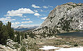 Southwest aspect of Fletcher Peak (right) with Vogelsang Lake