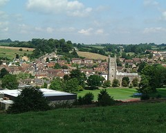 Bruton viewed from the Dovecote; St. Mary's church stands out with its grand tower