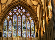 The five windows of the Lady Chapel contain ancient stained glass, mostly fragmentary, except for the central window.