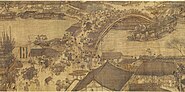 A Northern Song dynasty (960–1127) era painting of a city with scenery of the surrounding river ships and transports, Zhang Zeduan's (1085–1145) painting Along the River During Qingming Festival