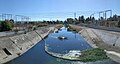 Matadero Creek at West Bayshore Road, near Highway 101 in Palo Alto, looking south. The concrete channel is very wide by then to carry large flows.