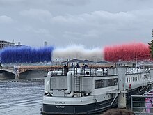 Pyrotechnics at the Pont d'Austerlitz marking the start of the Parade of Nations