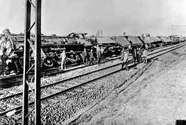 Scenes from a rail-yard during the March Action