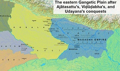 Map of the eastern Gangetic plain before Ajātasattu's conquest of Moriya and of the Vajjika League