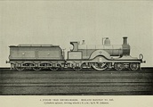 Caption: "A Jubilee Year Record-Maker. Midland Railway No. 116." In 1897, No. 116 (shown here in photographic grey) reached a speed of 90 mph (140 km/h) while under full load, at that time the highest recorded speed in the UK.[6]